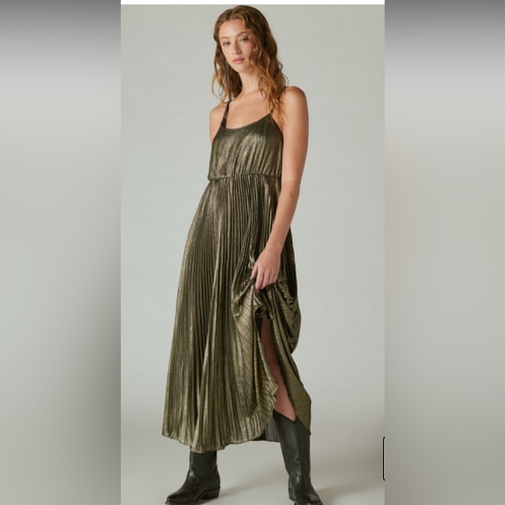 Lucky Brand Pleated Party Midi Dress dress size S retail $149 NWT color Gold